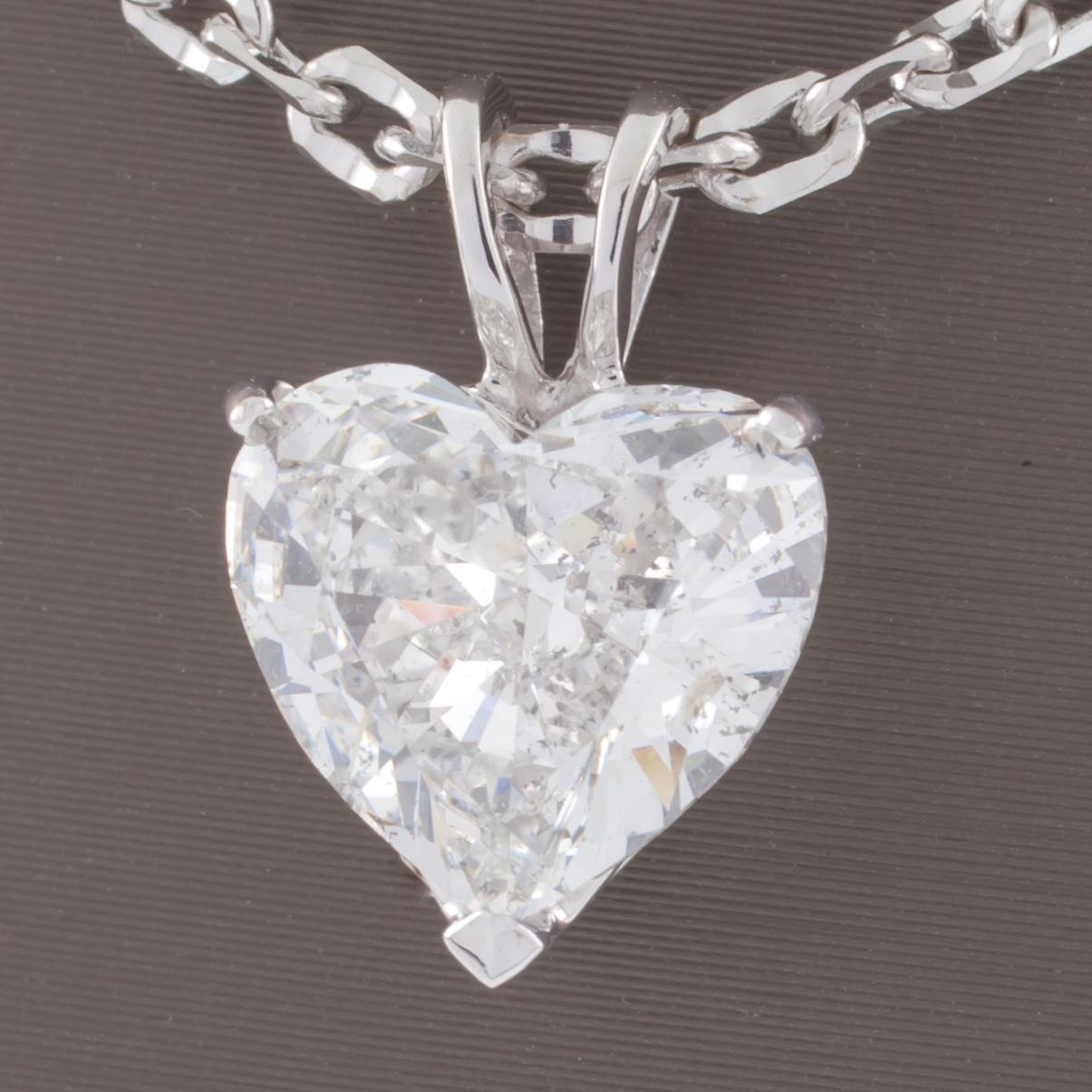Modern 2.41 Carat Heart Shaped Diamond Solitaire Pendant with White Gold Chain