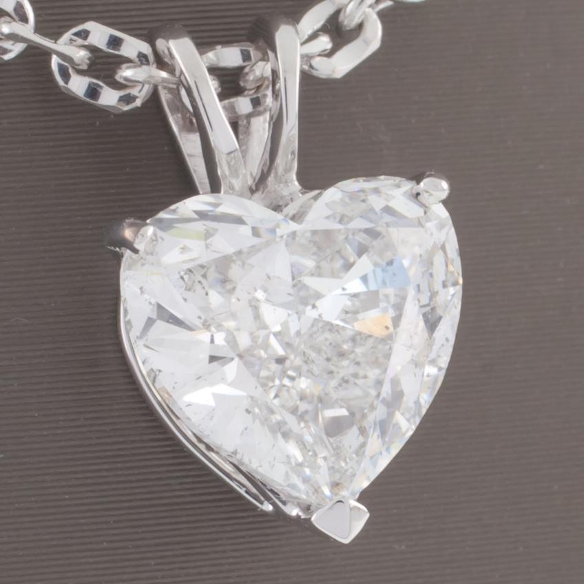 2.41 Carat Heart Shaped Diamond Solitaire Pendant with White Gold Chain In Excellent Condition In Sherman Oaks, CA