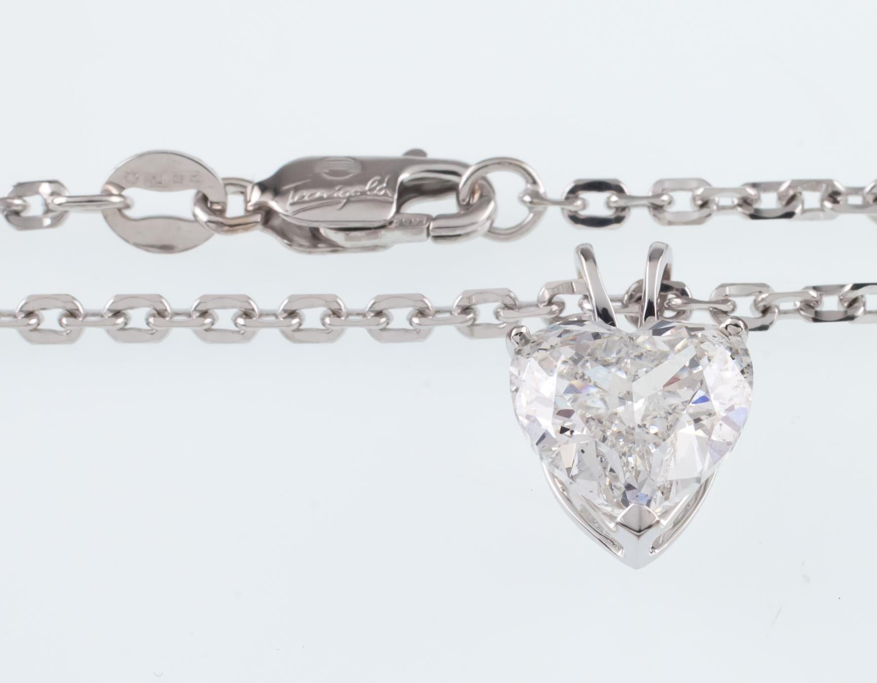 Women's 2.41 Carat Heart Shaped Diamond Solitaire Pendant with White Gold Chain