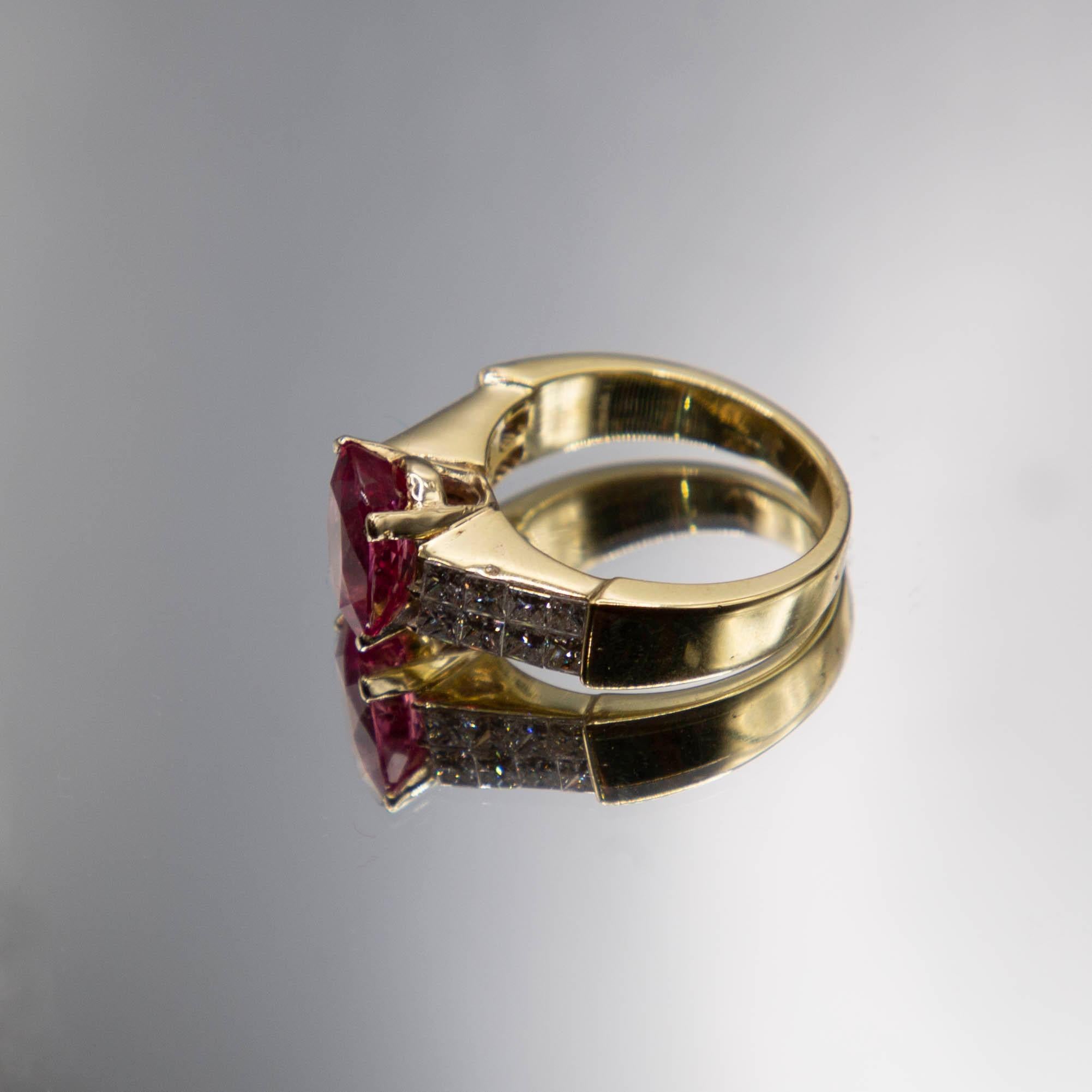 2.41 carat hot Bubble Gum Pink Tourmaline/ 1.00 carats diamonds 18k ring In New Condition For Sale In Birmingham, MI