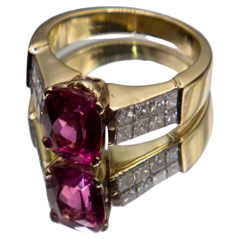 2.41 carat hot Bubble Gum Pink Tourmaline/ 1.00 carats diamonds 18k ring