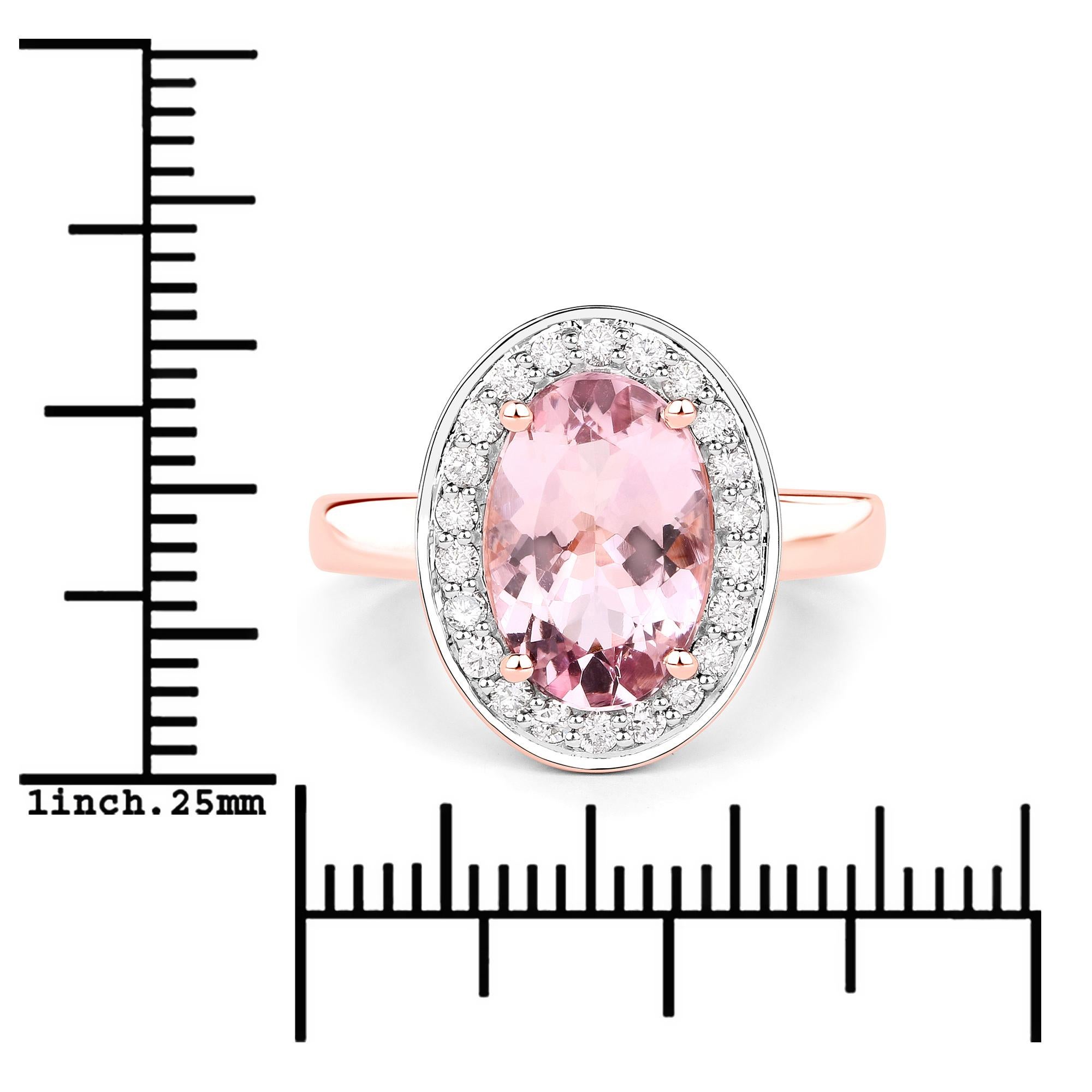 2.41 Carat Morganite and Diamond 14 Karat Rose Gold Cocktail Ring In New Condition In Great Neck, NY