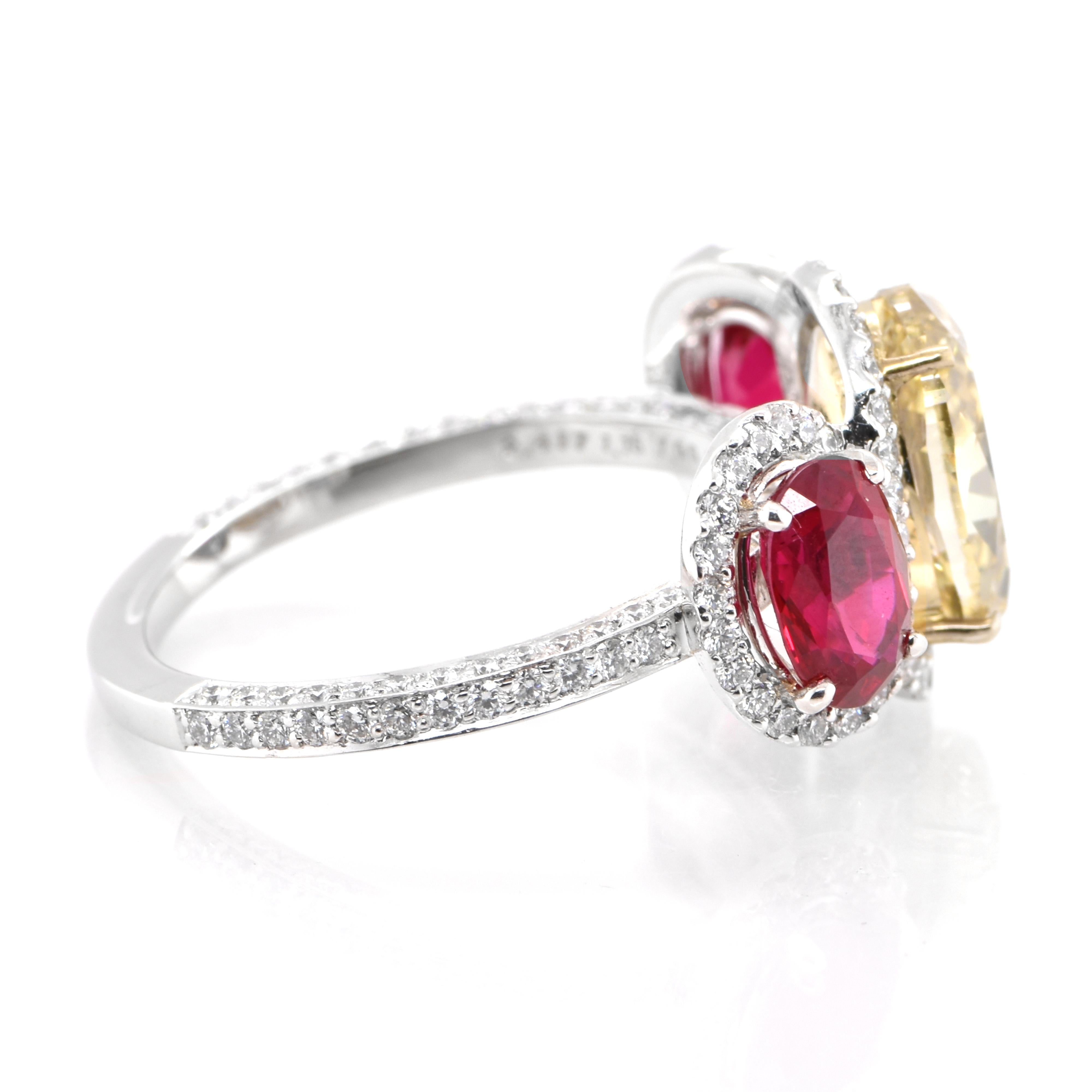 2.41 Carat Natural Fancy Brownish Yellow Diamond and Ruby Ring Set in Platinum In New Condition In Tokyo, JP