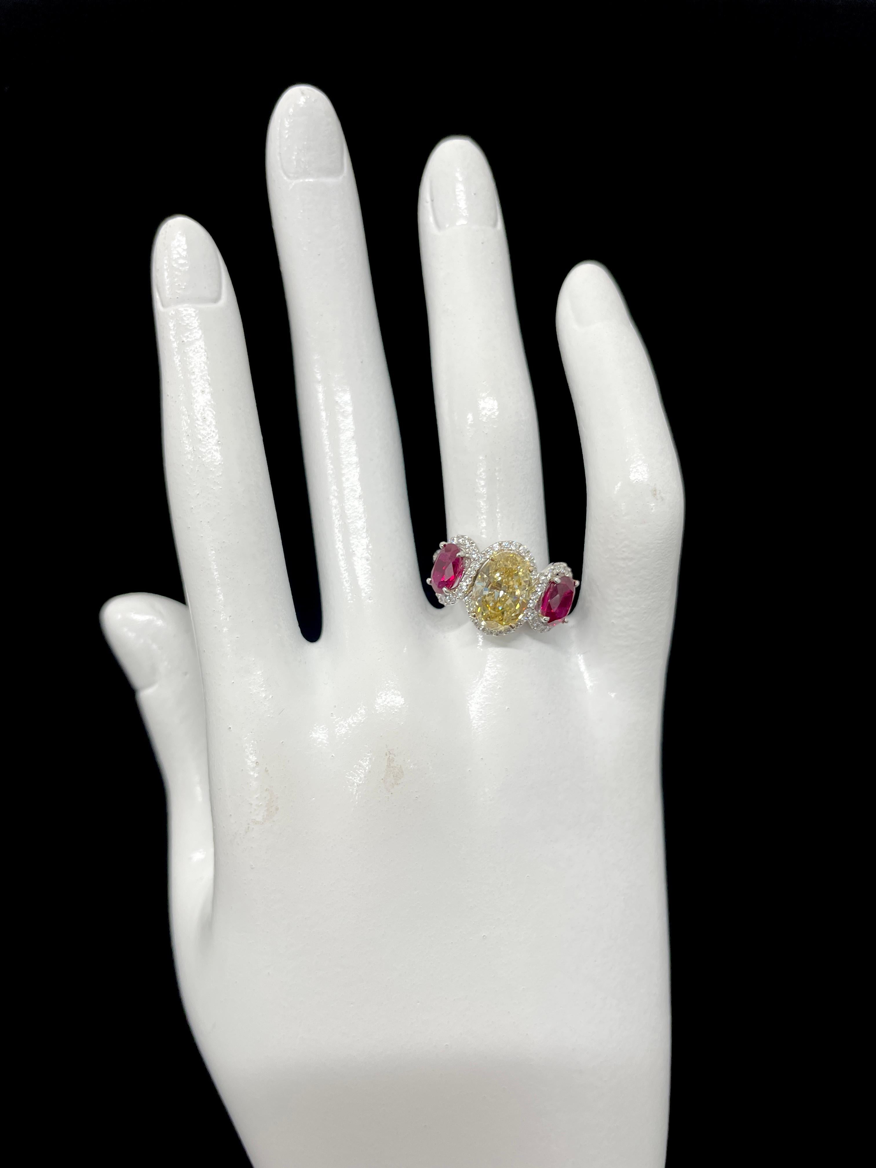 2.41 Carat Natural Fancy Brownish Yellow Diamond and Ruby Ring Set in Platinum 1