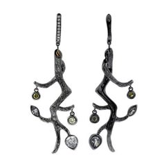2.41 Carat Natural Fancy Diamond Branch Motif Drop Earrings in 18k Black Gold