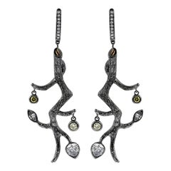 2.41 Carat Natural Fancy Diamond Branch Motif Drop Earrings in 18k Black Gold