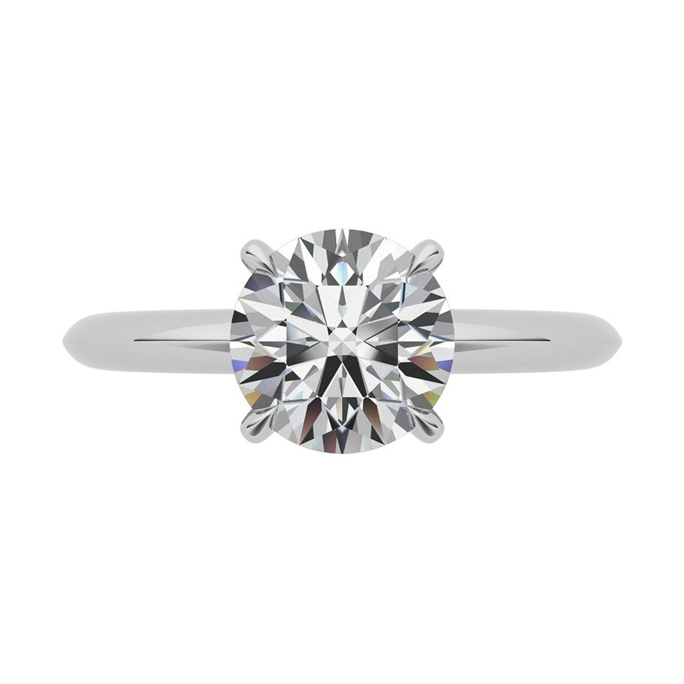 Modernist 2.41 Carat Natural Round Diamond Ring 4-Prong Tiffany Style in 14K White Gold For Sale
