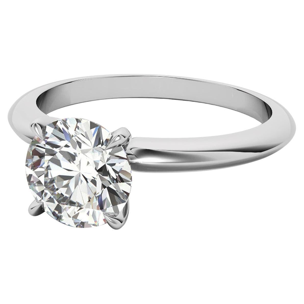 2.41 Carat Natural Round Diamond Ring 4-Prong Tiffany Style in 14K White Gold For Sale