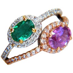2.41 Carat Natural Vivid Green and Pink Sapphire Diamonds Ring 14 Karat 2.41 Carat Natural Vivid Green and Pink Sapphire Diamonds Ring 14 Karat