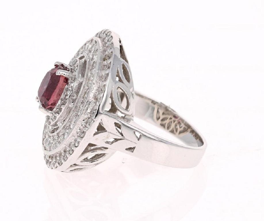 Contemporary 2.41 Carat Ruby Diamond 14 Karat White Gold Cocktail Ring For Sale