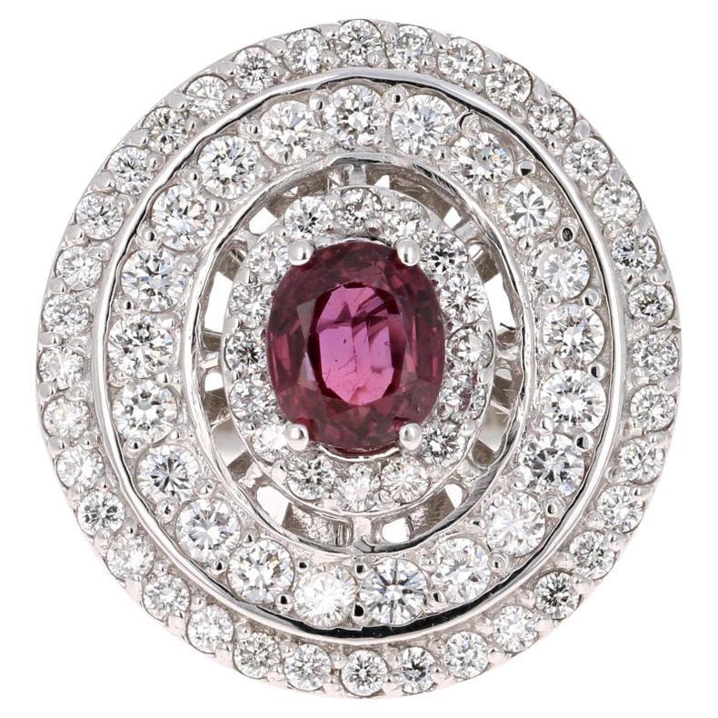 2.41 Carat Ruby Diamond 14 Karat White Gold Cocktail Ring For Sale