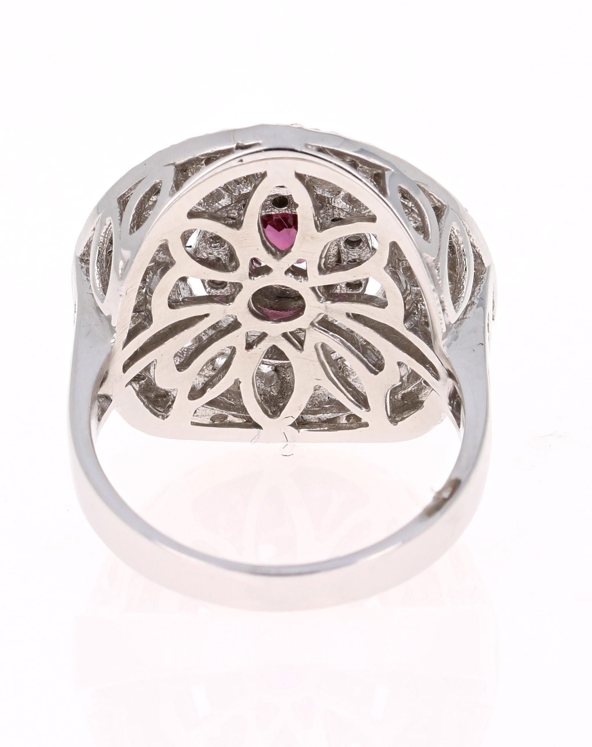 Oval Cut 2.41 Carat Ruby Diamond White Gold Cocktail Ring