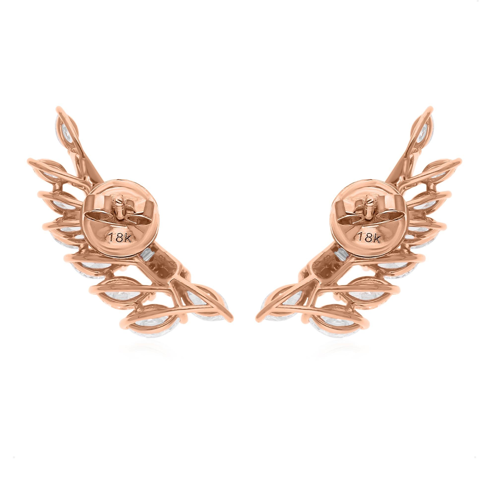 Women's 2.41 Carat SI/H Marquise Baguette Brilliant Diamond Earrings 18 Karat Rose Gold For Sale