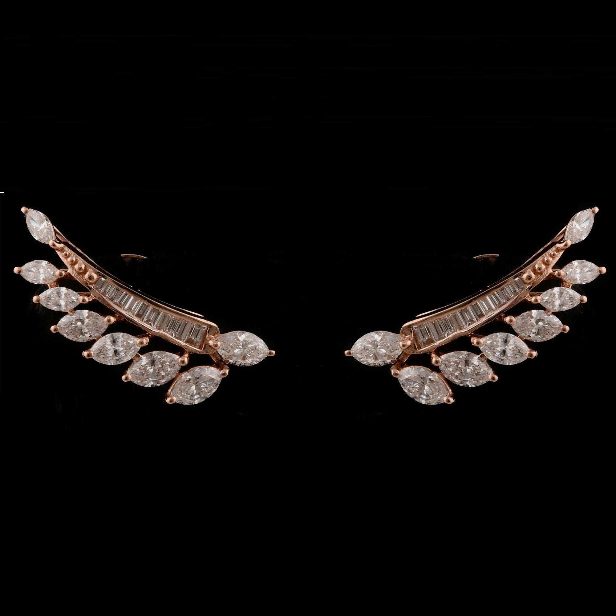 2.41 Carat SI/H Marquise Baguette Brilliant Diamond Earrings 18 Karat Rose Gold For Sale 1
