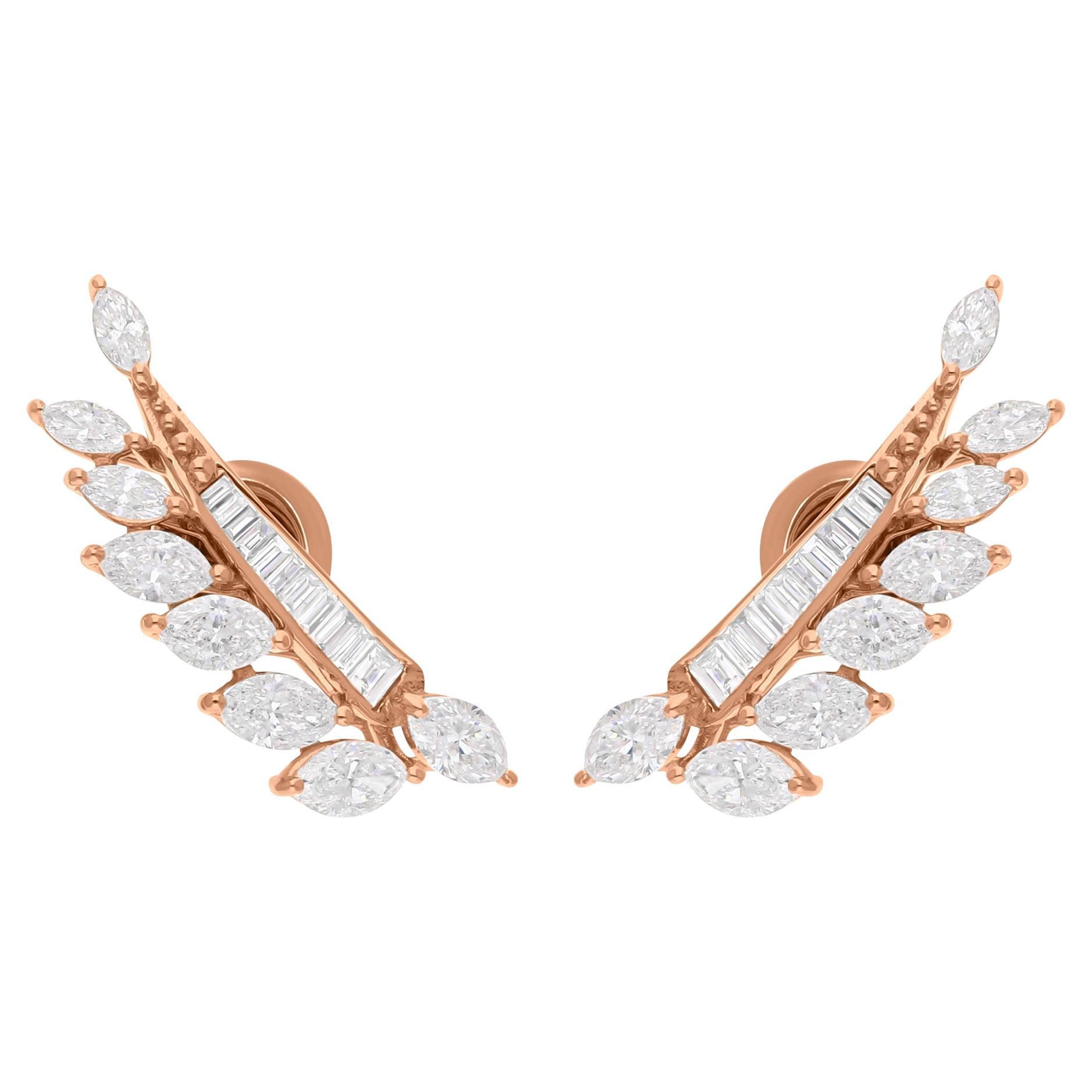 2.41 Carat SI/H Mixed Diamond 18 Karat Rose Gold Ear Climber Earrings Jewelry