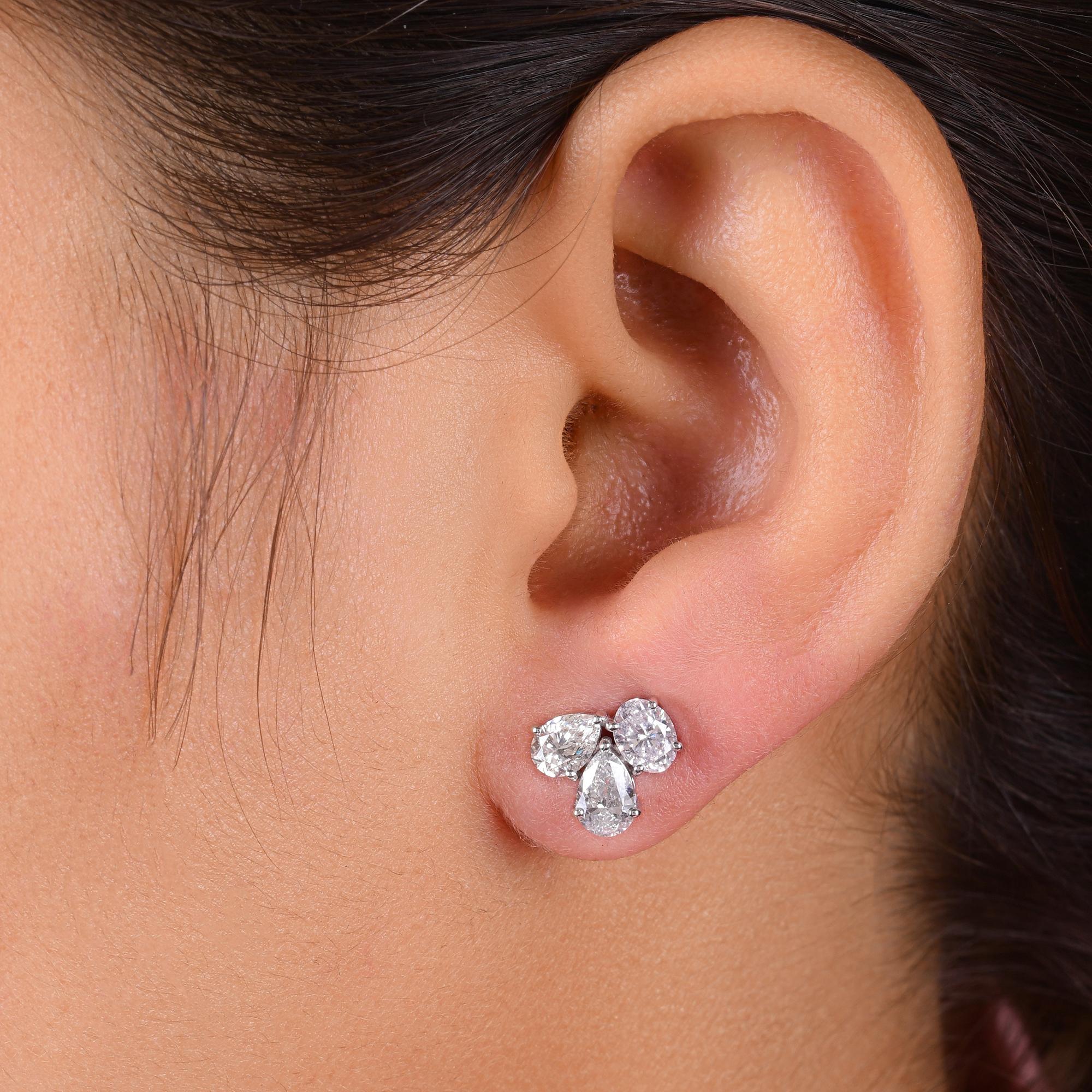 Pear Cut 2.41 Carat SI/H Oval Pear Diamond Stud Earrings 18 Karat White Gold Jewelry For Sale