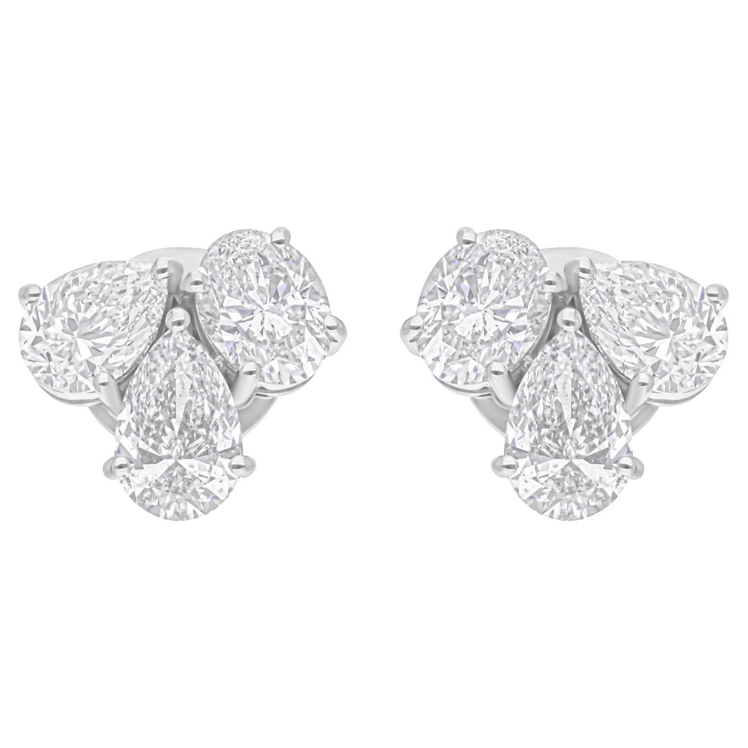 2.41 Carat SI/H Oval Pear Diamond Stud Earrings 18 Karat White Gold Jewelry
