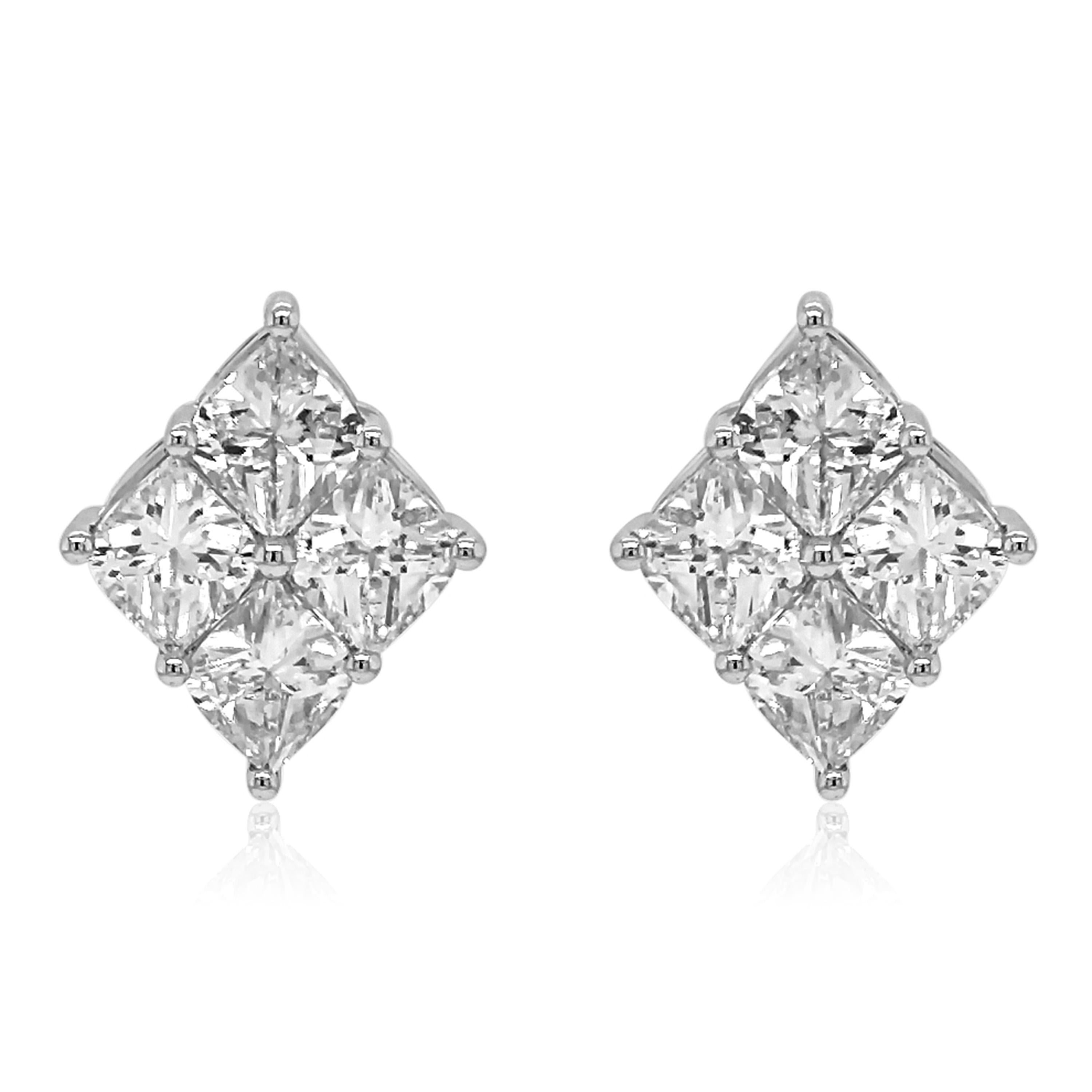 Taglio princess Orecchini in oro bianco con diamante bianco da 2,41 carati in vendita