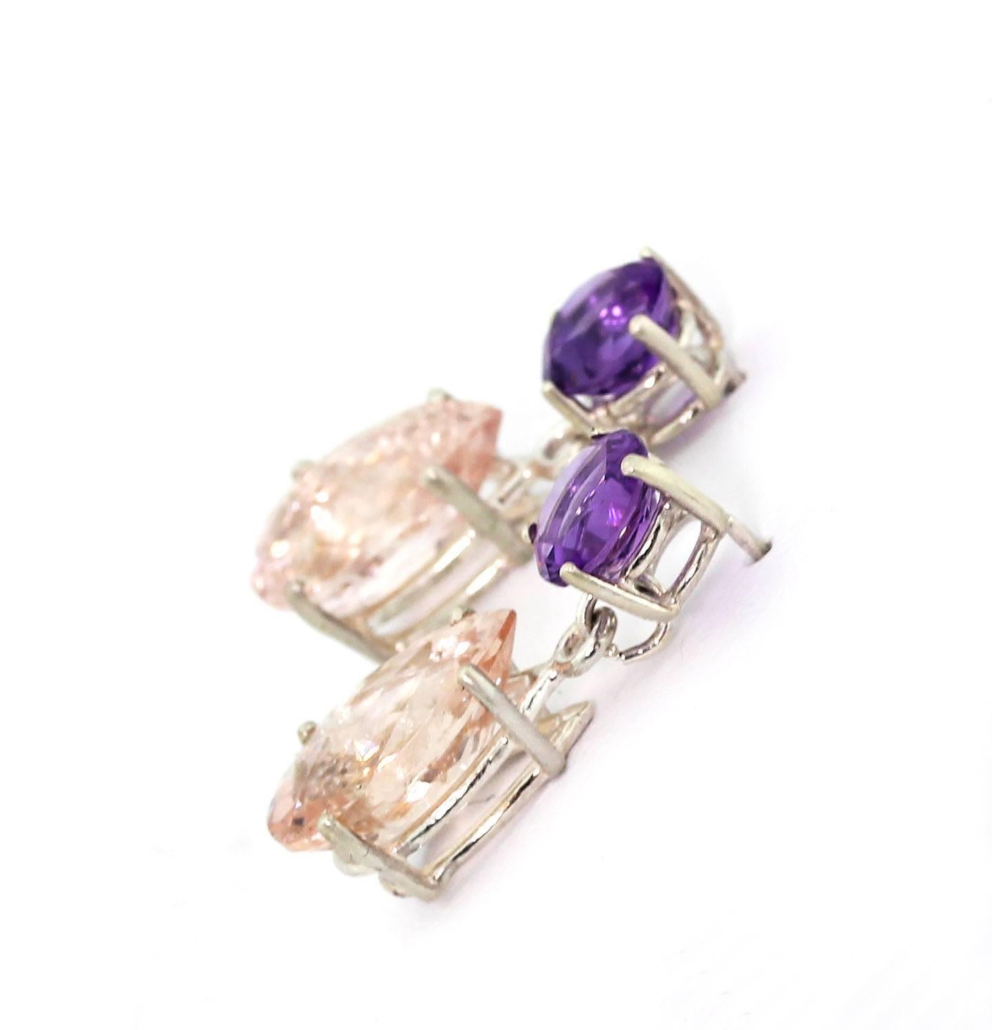 AJD Glamorous 2.41 Cts Amethyst & 15.36 Cts Morganite Silver Earrings In New Condition In Raleigh, NC