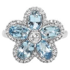2,41 Karat Aquamarin und weißer Diamant Weißgoldring
