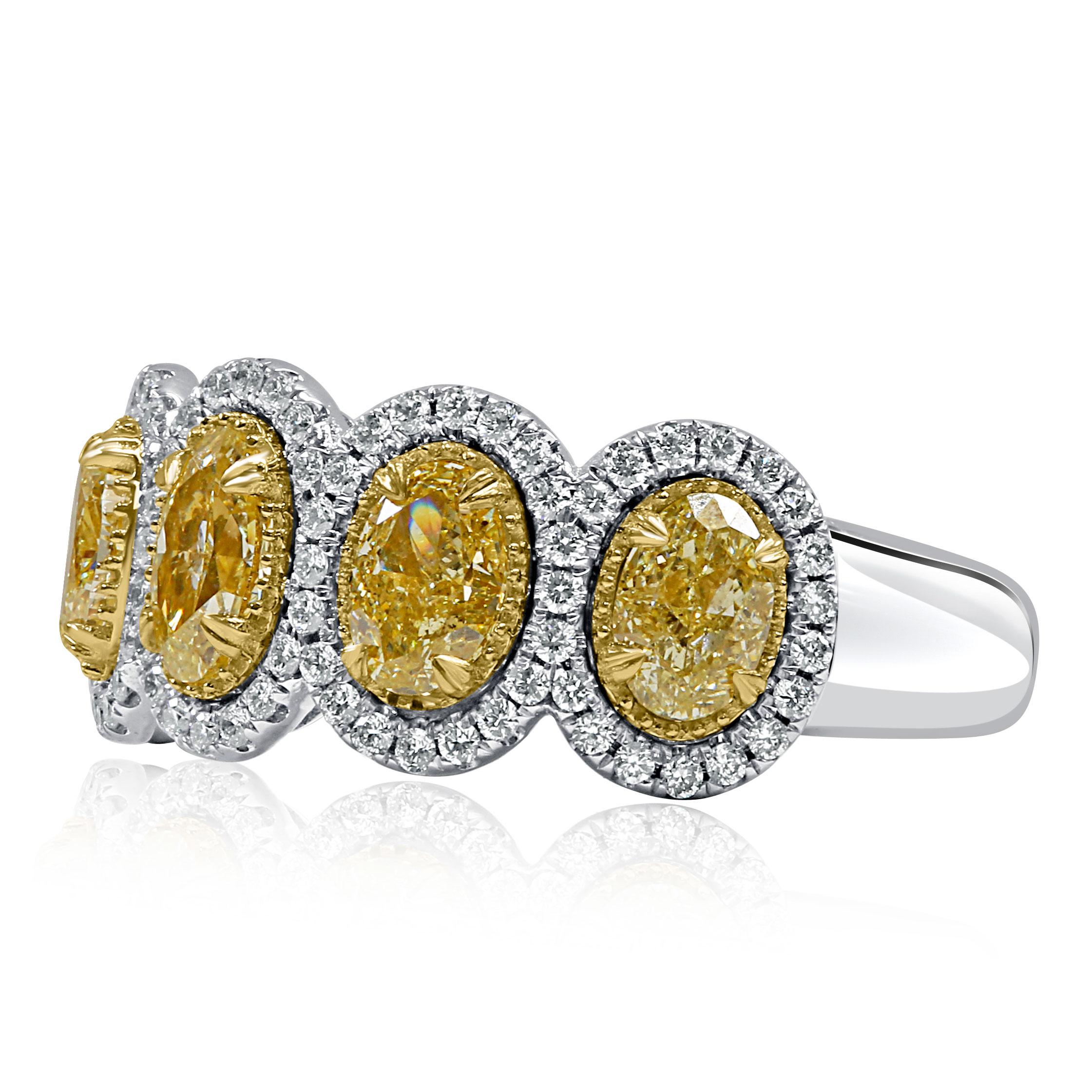 2.41 Carats Oval Yellow Diamond Halo Wedding Band 14K White Gold In New Condition For Sale In New York, NY