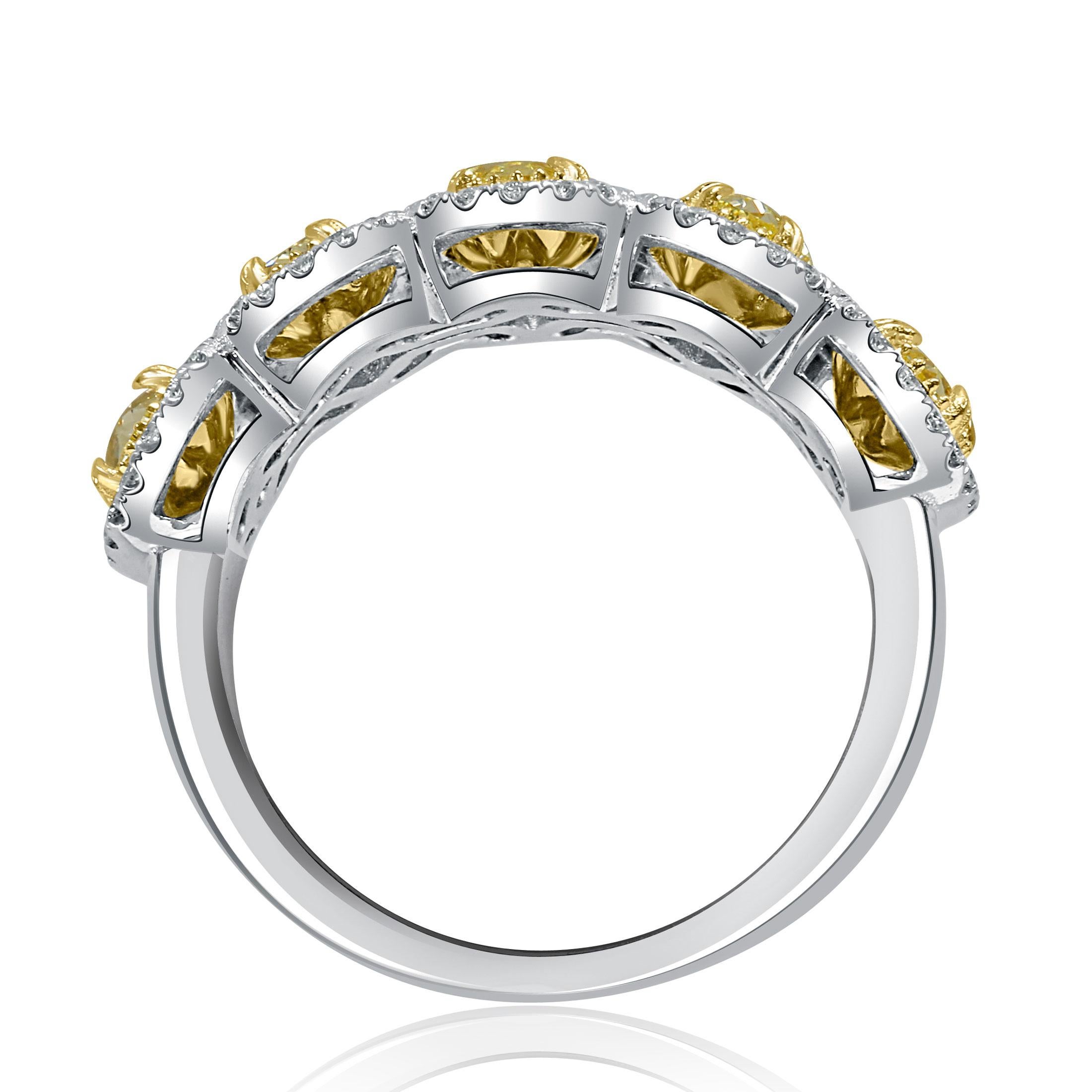 Women's 2.41 Carats Oval Yellow Diamond Halo Wedding Band 14K White Gold For Sale