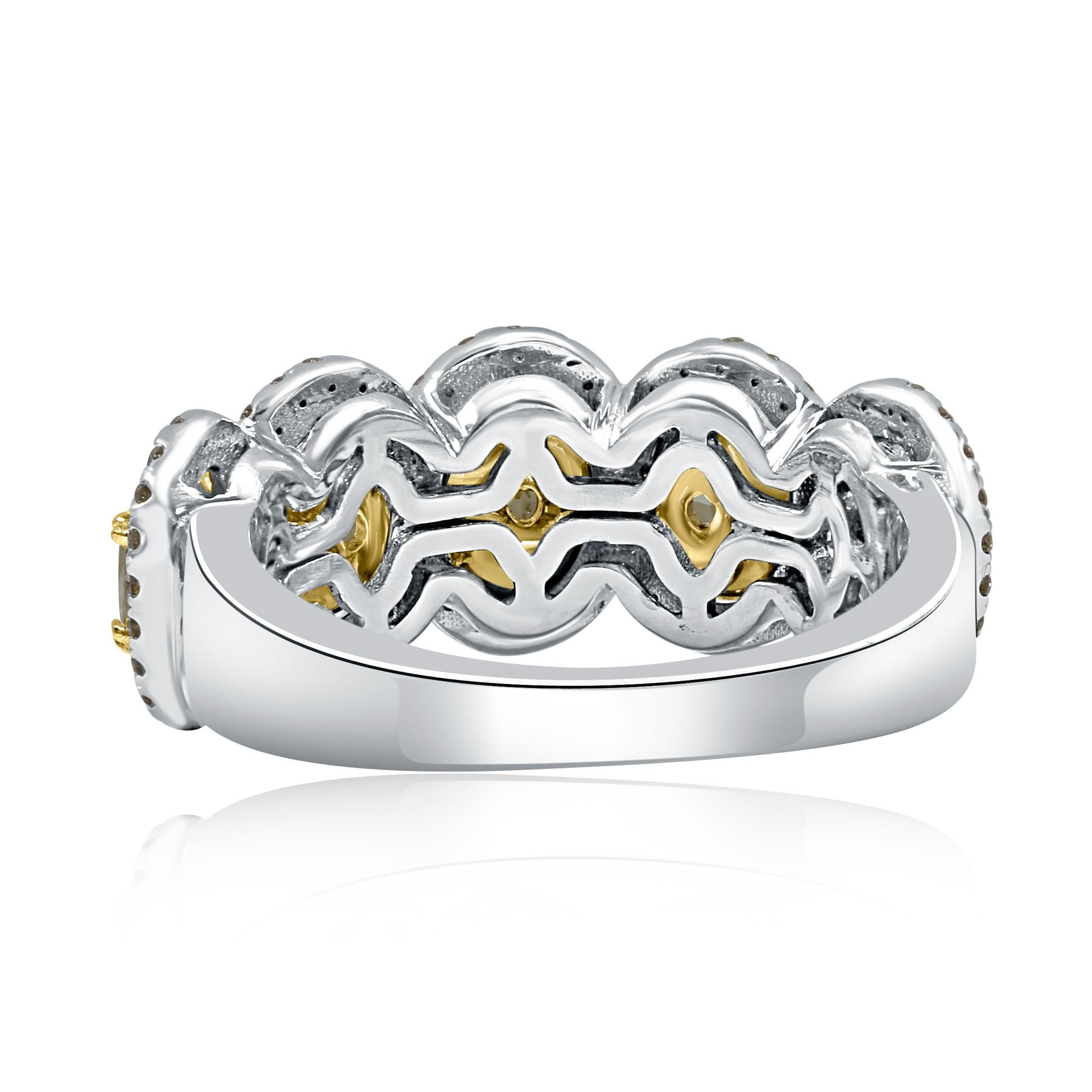 2.41 Carats Oval Yellow Diamond Halo Wedding Band 14K White Gold For Sale 1