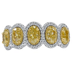 2.41 Carats Oval Yellow Diamond Halo Wedding Band 14K White Gold