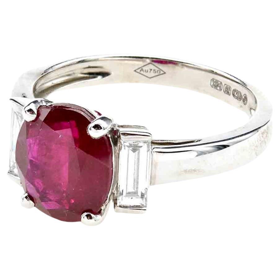 2.41 carats ruby and baguette diamonds ring