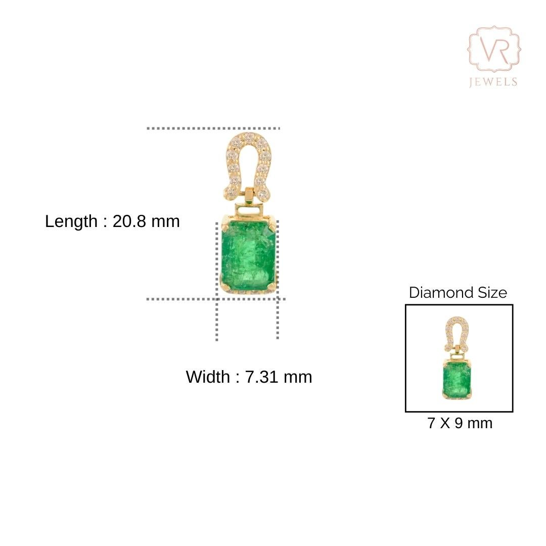 2.41 Ct. Pendentif en or jaune massif 14K avec émeraude et diamant en fer à cheval en vente 4