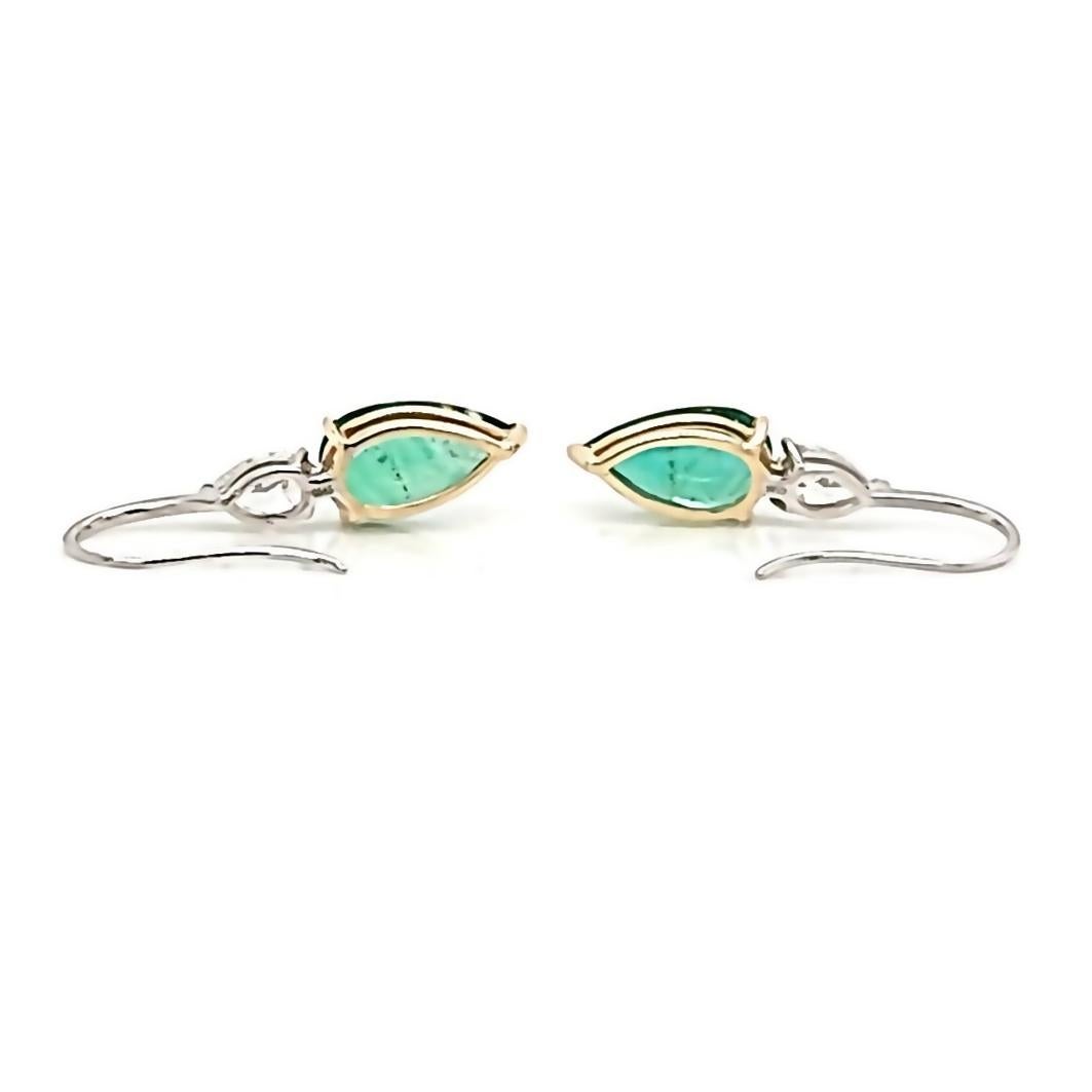 Women's or Men's 2.41 CT Natural Emerald 0.62CT Diamonds 14K Gold Earrings For Sale