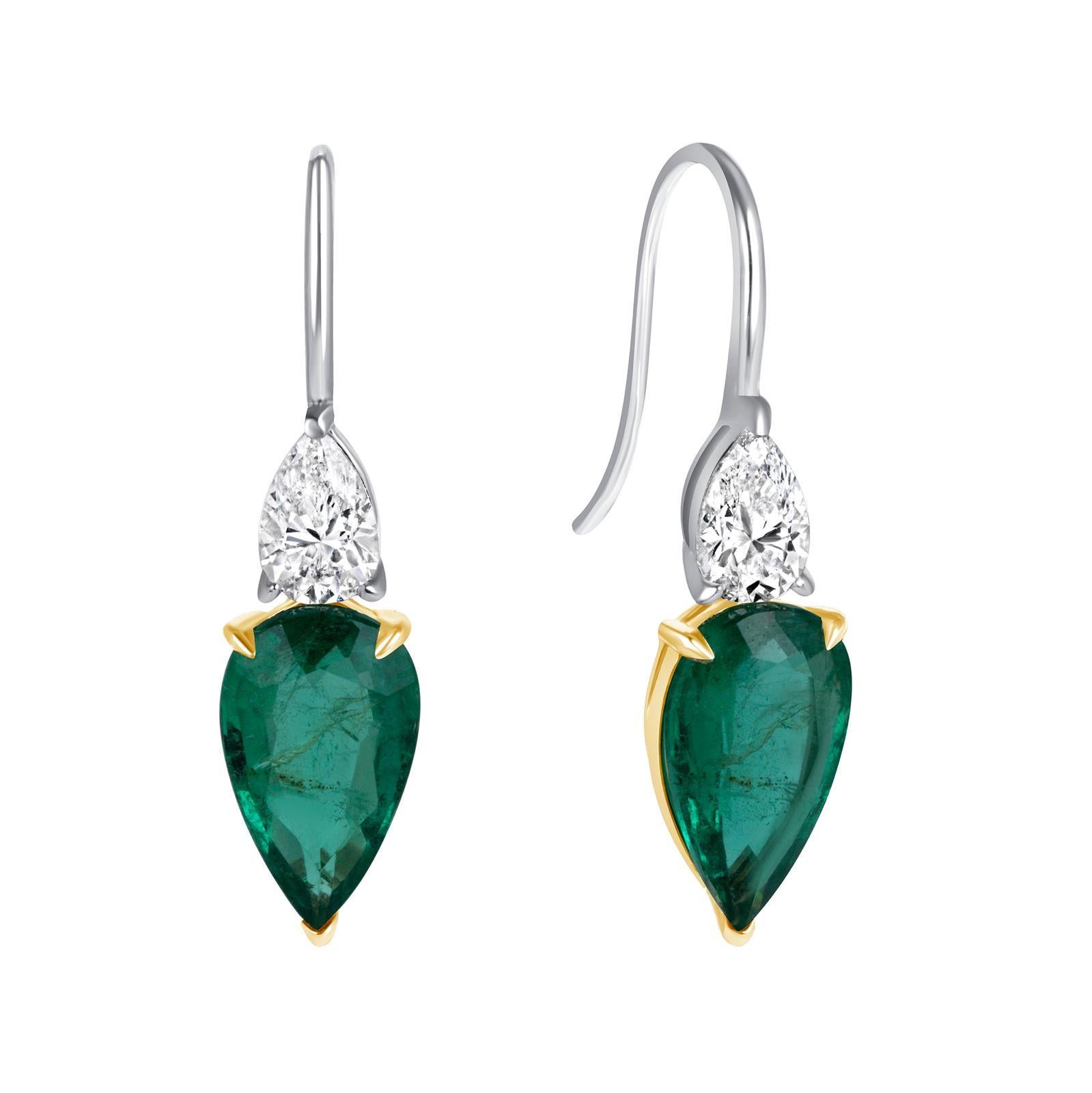2.41 CT Natural Emerald 0.62CT Diamonds 14K Gold Earrings