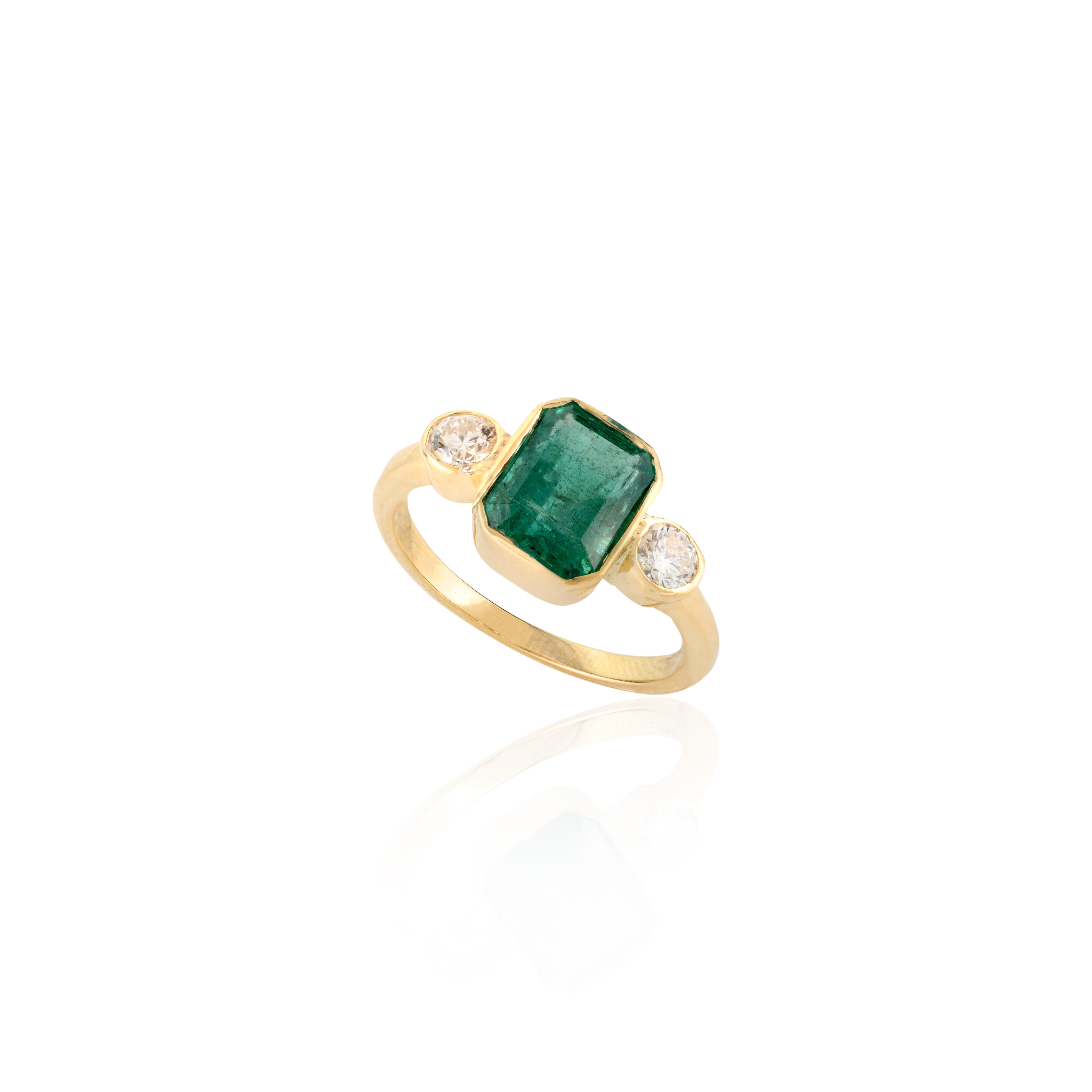For Sale:  2.41 CTW Natural Emerald Diamond Three Stone Engagement Ring in 18k Yellow Gold 3