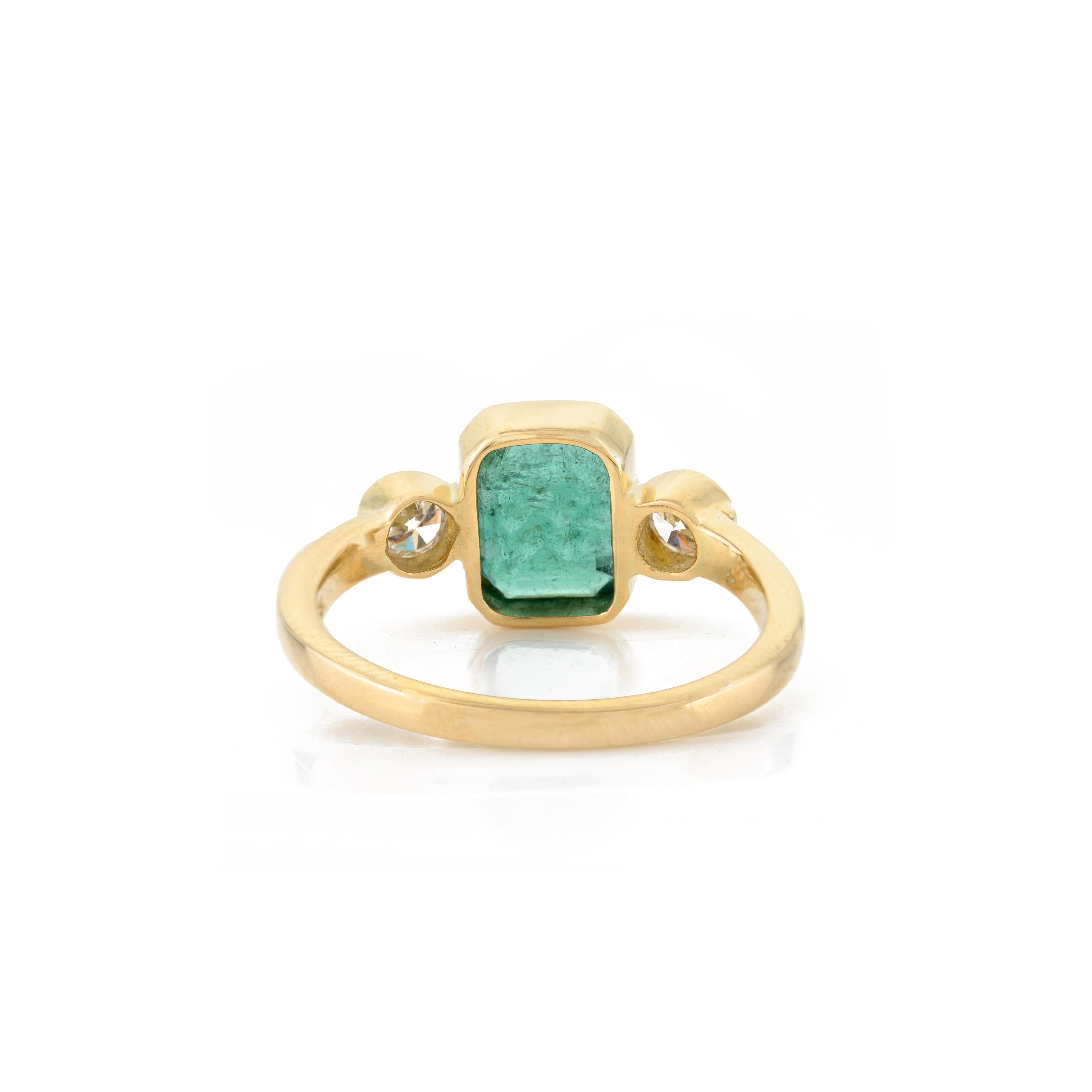 For Sale:  2.41 CTW Natural Emerald Diamond Three Stone Engagement Ring in 18k Yellow Gold 4