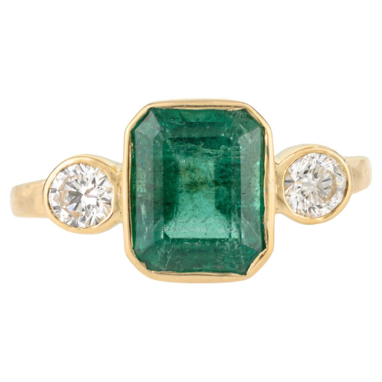 For Sale:  2.41 CTW Natural Emerald Diamond Three Stone Engagement Ring in 18k Yellow Gold