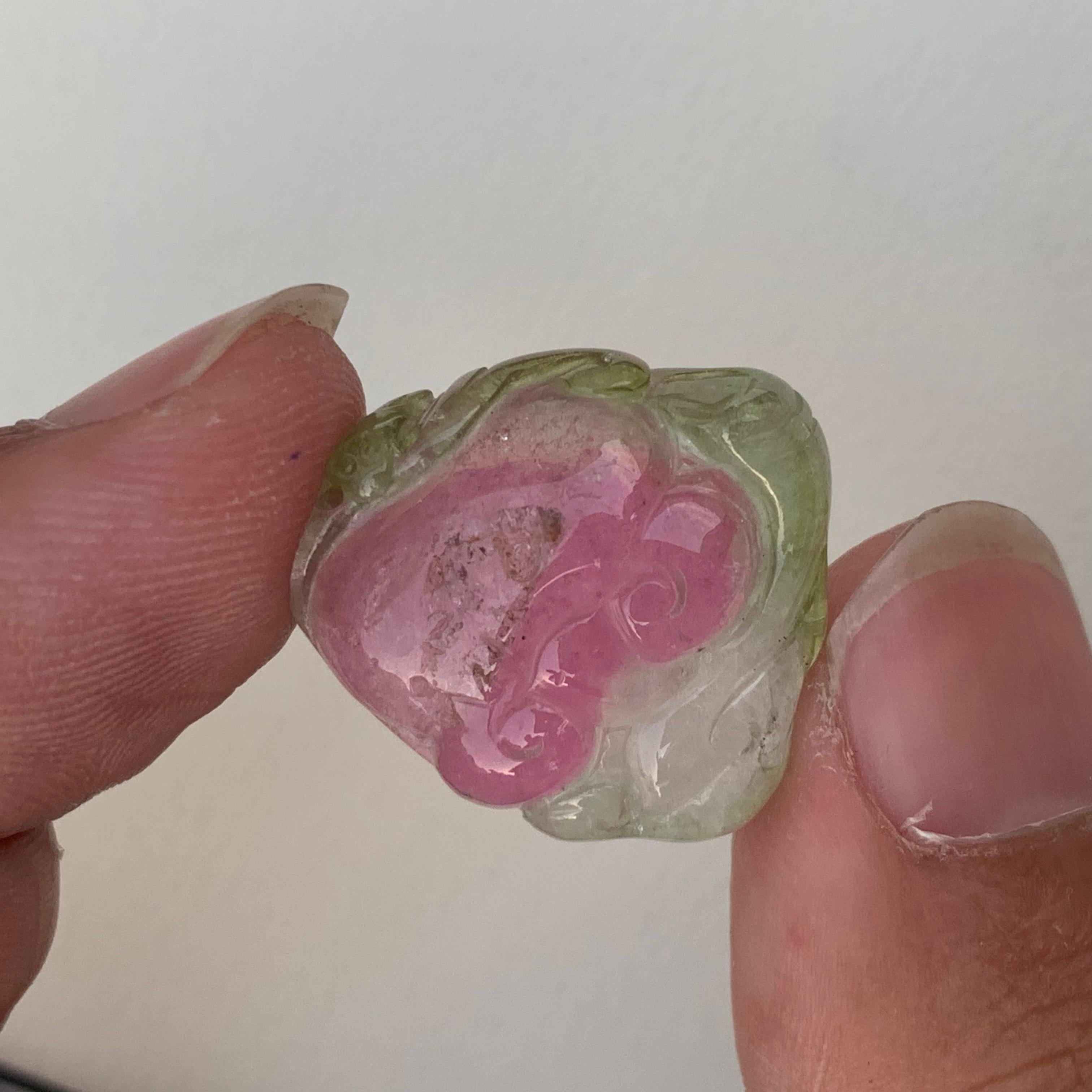 Malagasy 24.10 Carat Lovely Loose Water Melon Color Tourmaline Carving from Africa For Sale