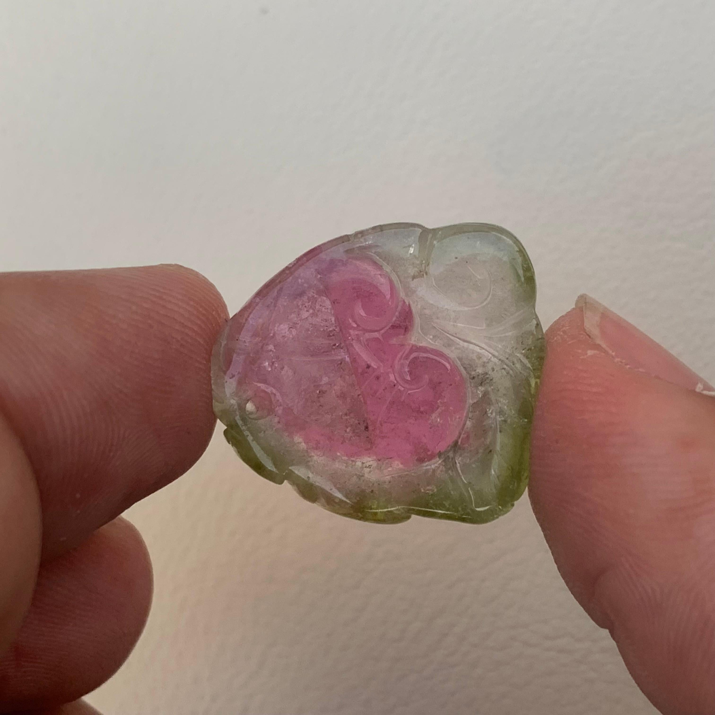 Carved 24.10 Carat Lovely Loose Water Melon Color Tourmaline Carving from Africa For Sale