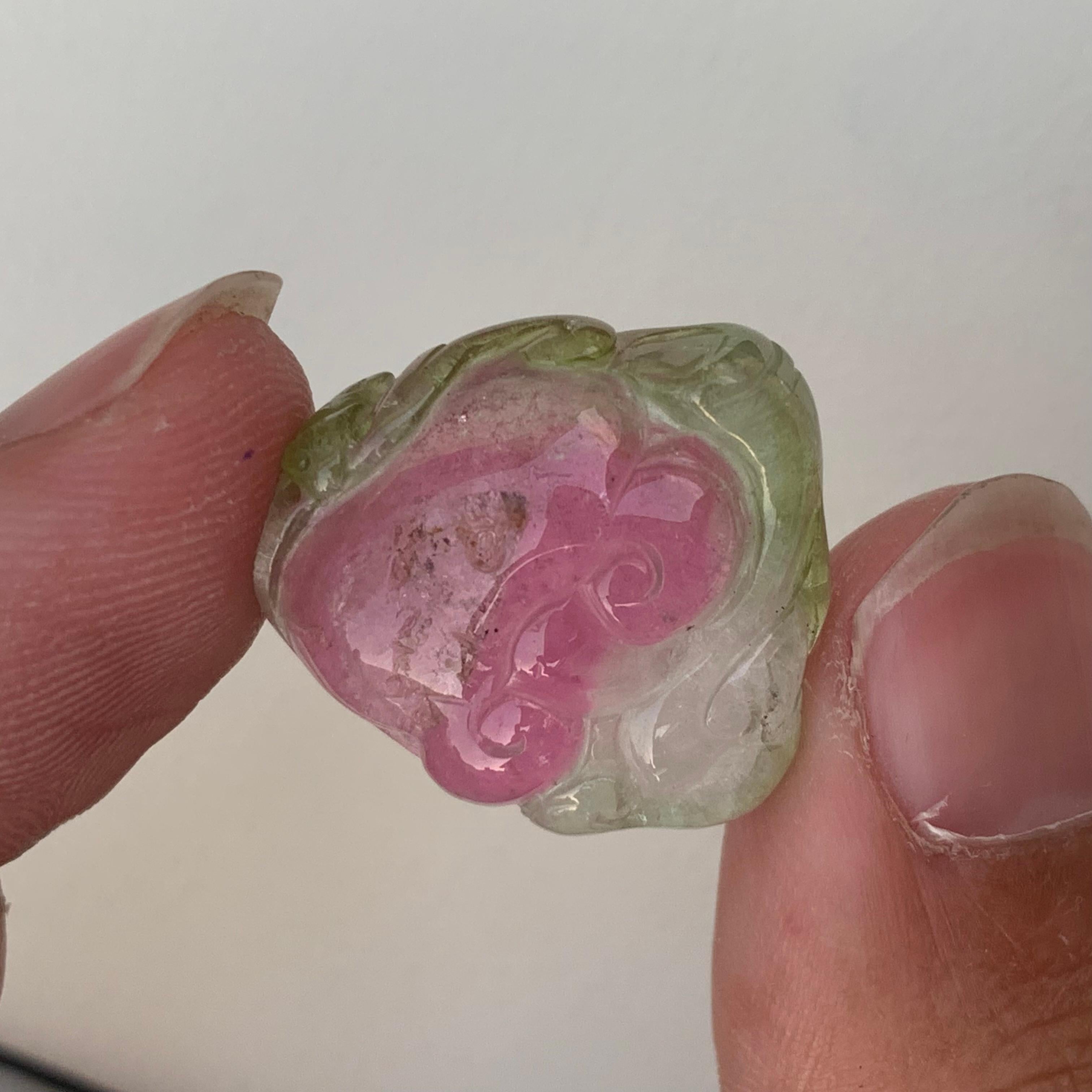 Crystal 24.10 Carat Lovely Loose Water Melon Color Tourmaline Carving from Africa For Sale