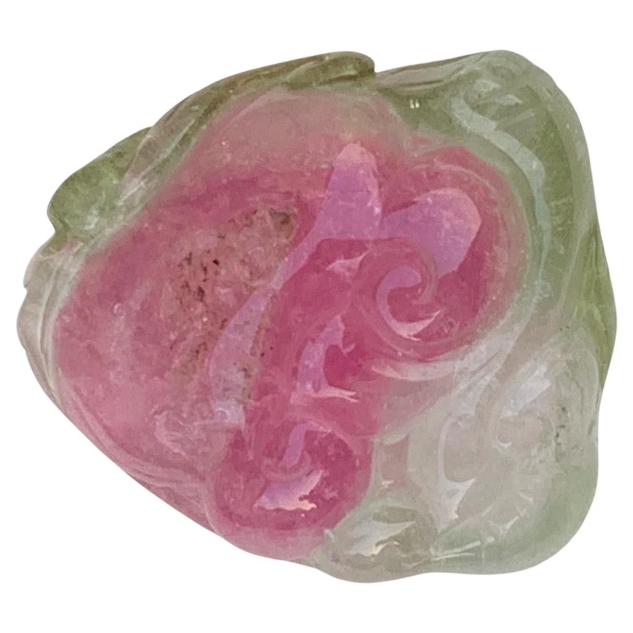 Jolie tourmaline melon d'eau non sertie de 24,10 carats sculptée en Afrique