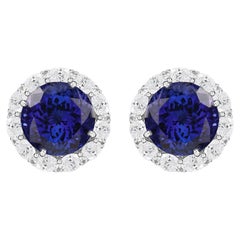 24.12 Carat Blue Sapphire 4.53 Carat SI/H Diamond Earrings 18 Karat White Gold