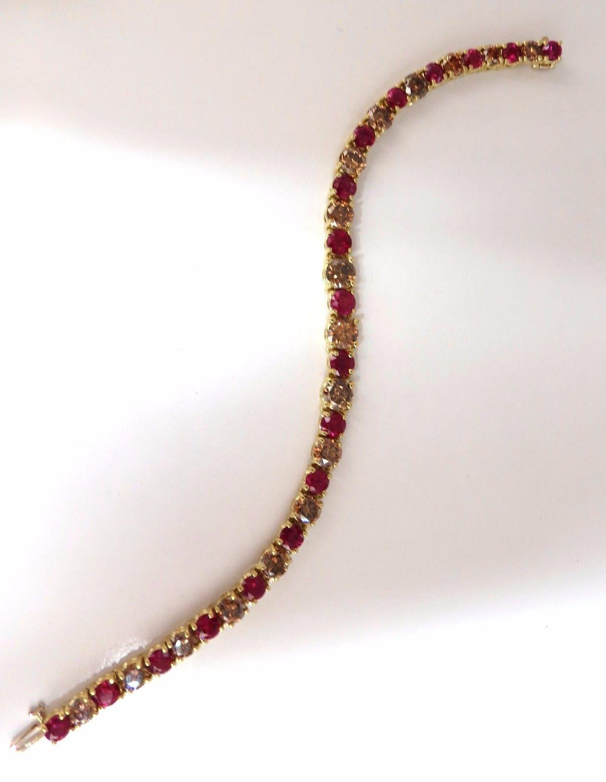 24.14ct Natural Fancy Cinnamon Brown Diamonds Red Ruby Bracelet 18kt Tennis In New Condition For Sale In New York, NY