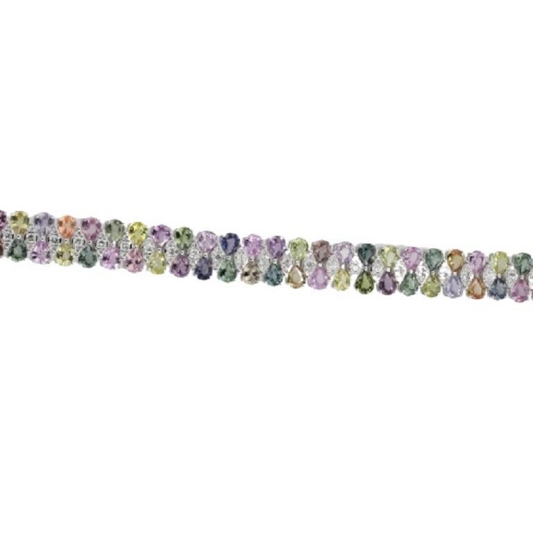 24.16 Carat Multicolor Pear Sapphire and Diamond Bracelet in 18k White ref571 In New Condition For Sale In New York, NY
