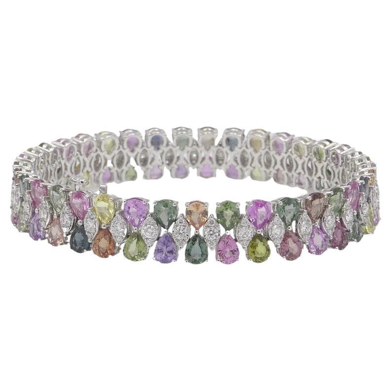 24.16 Carat Multicolor Pear Sapphire and Diamond Bracelet in 18k White ref571 For Sale