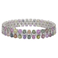Bracelet saphir poire multicolore 24,16 carats et diamant en 18k blanc ref571