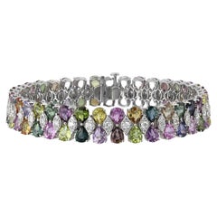 Bracelet saphir poire multicolore 24,16 carats et diamant en 18k blanc ref571