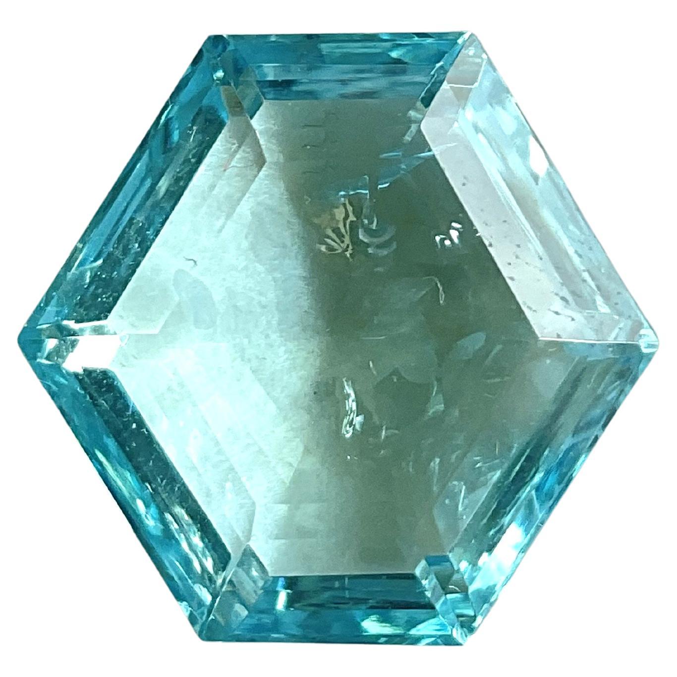 24.16 Carats Aquamarine Top Quality  Hexagon Cut Stone For Jewelry Natural Gem For Sale