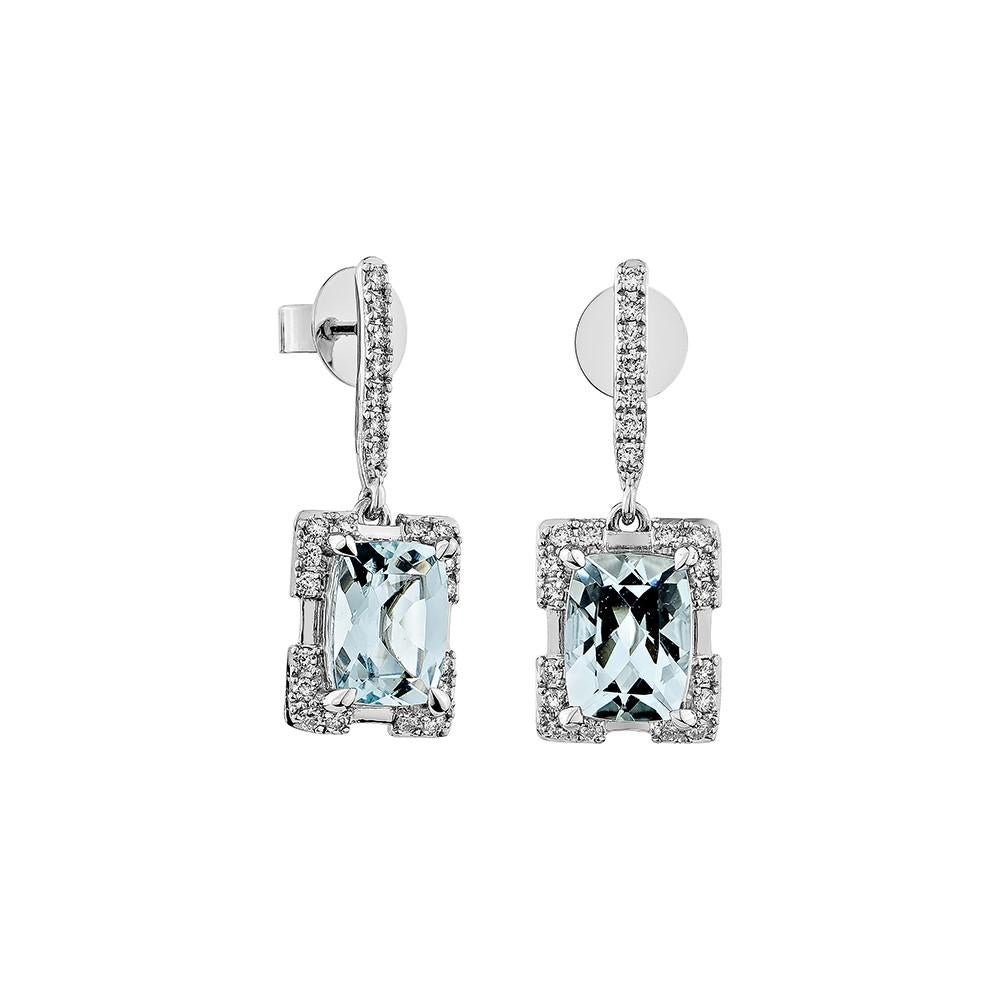 This collection features an array of Aquamarines with an icy blue hue that is as cool as it gets! Accented with Diamonds these Drop Earrings are made in White Gold and present a classic yet elegant look.

Aquamarine Drop Earring in 18Karat White