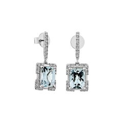 Sunita Nahata Aquamarine 2.41ct. Drop Earrings in 18KWG with White Diamond.