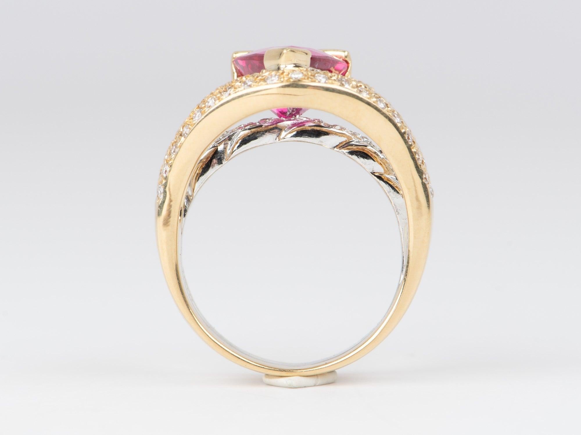 2.41ct Bright Pink Rubellite Tourmaline and Diamond Ring 18K Gold Platinum 12g In Excellent Condition In Osprey, FL