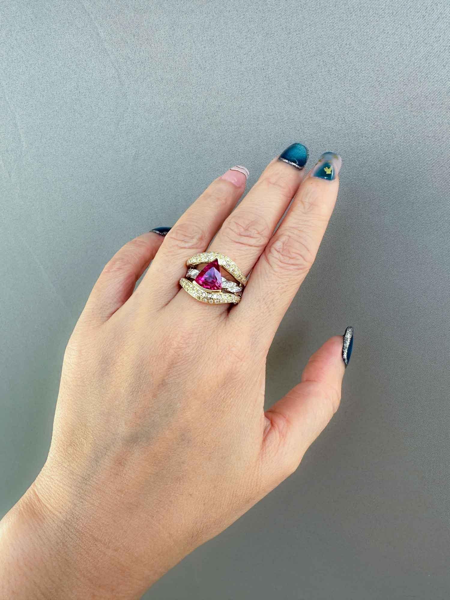 2.41ct Bright Pink Rubellite Tourmaline and Diamond Ring 18K Gold Platinum 12g 1